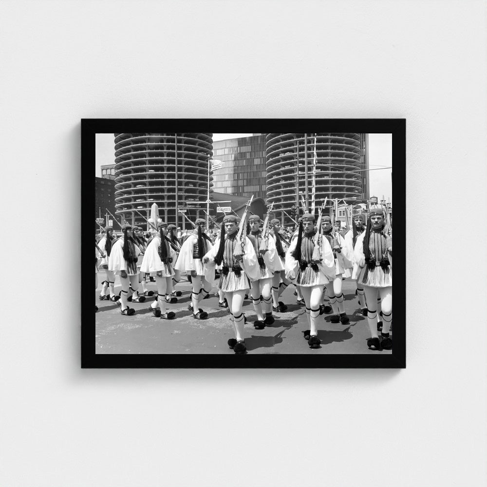 Chicago Parade: Evzones — 12 × 16 inch black framed print