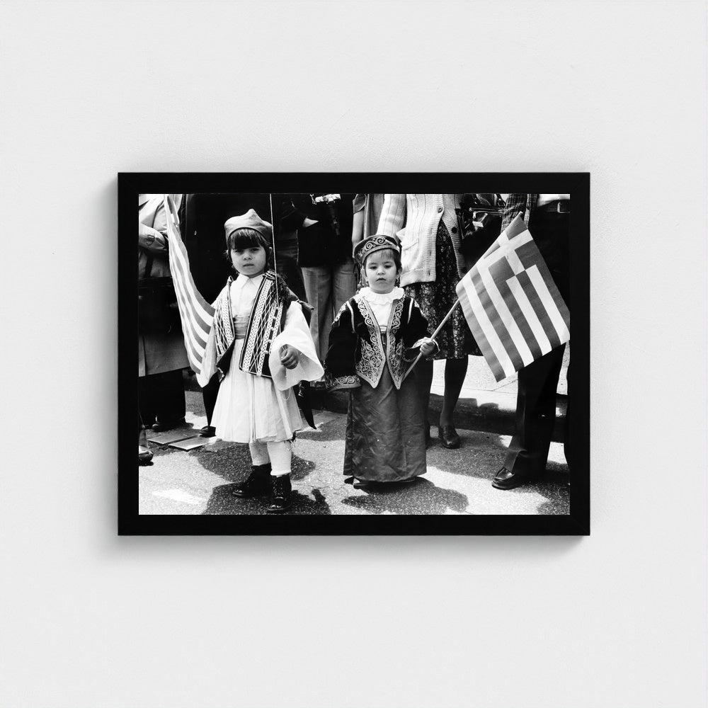 Children Carrying Flags — 12 × 16 inch black framed print