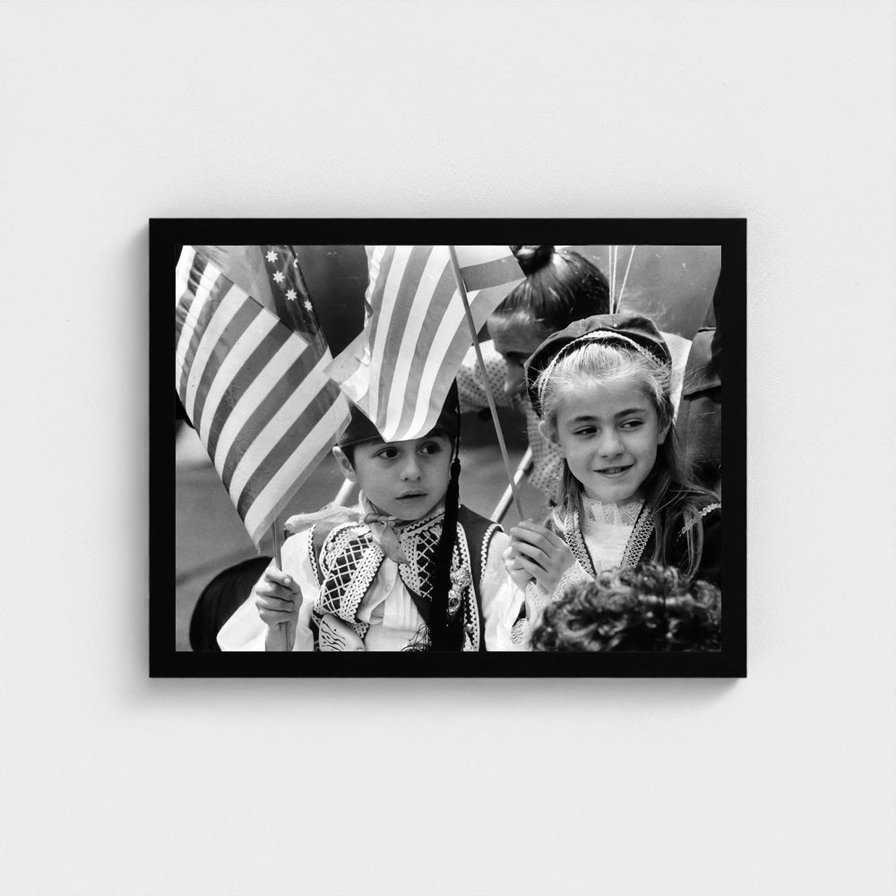Young Girls at the Parade — 12 × 16 inch black framed print