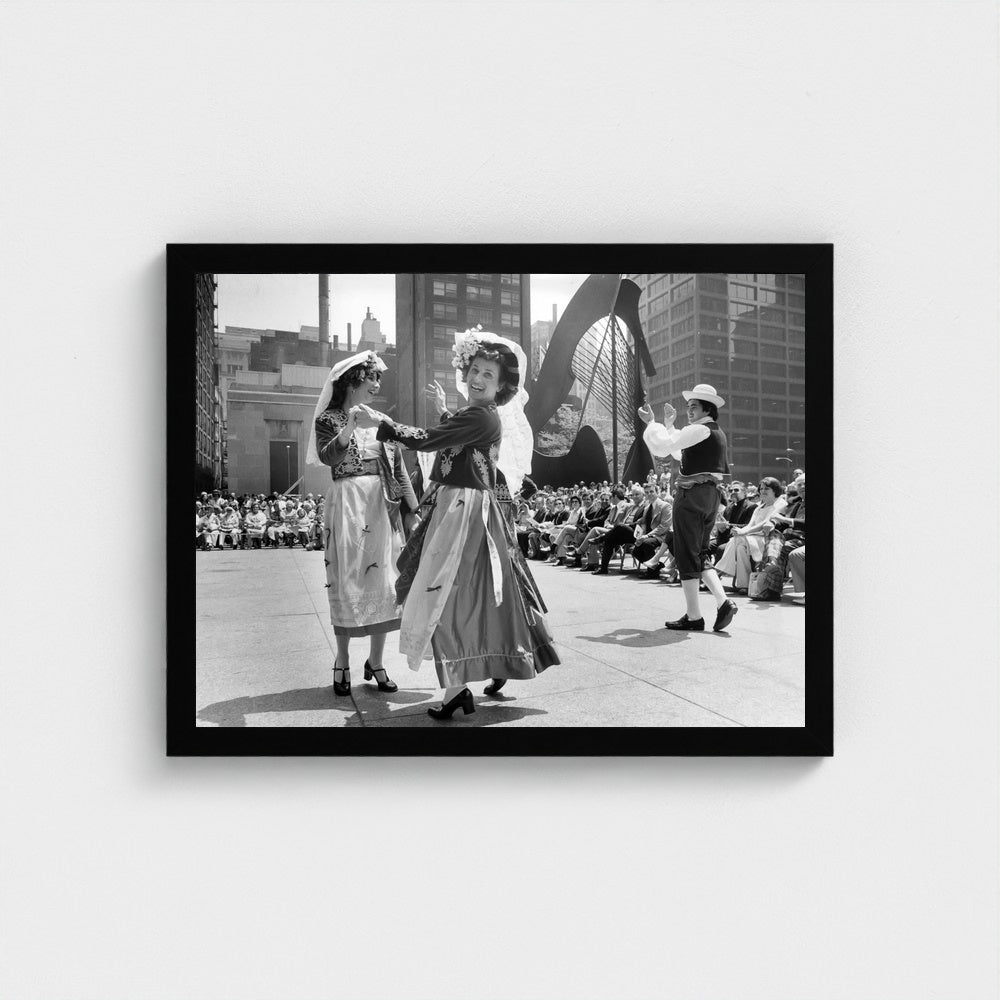 Dancing in the City Plaza — 12 × 16 inch black framed print