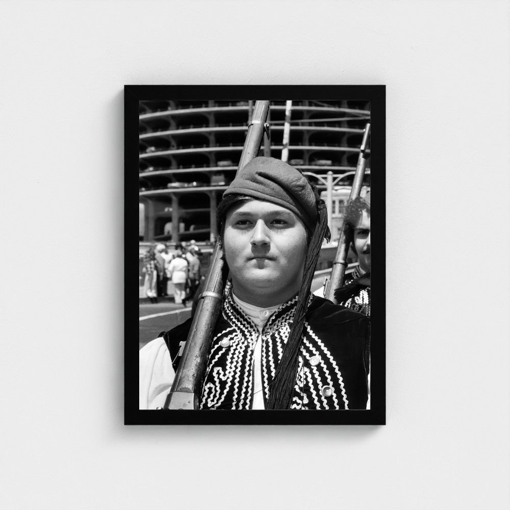 An Evzone at the Parade — 12 × 16 inch black framed print