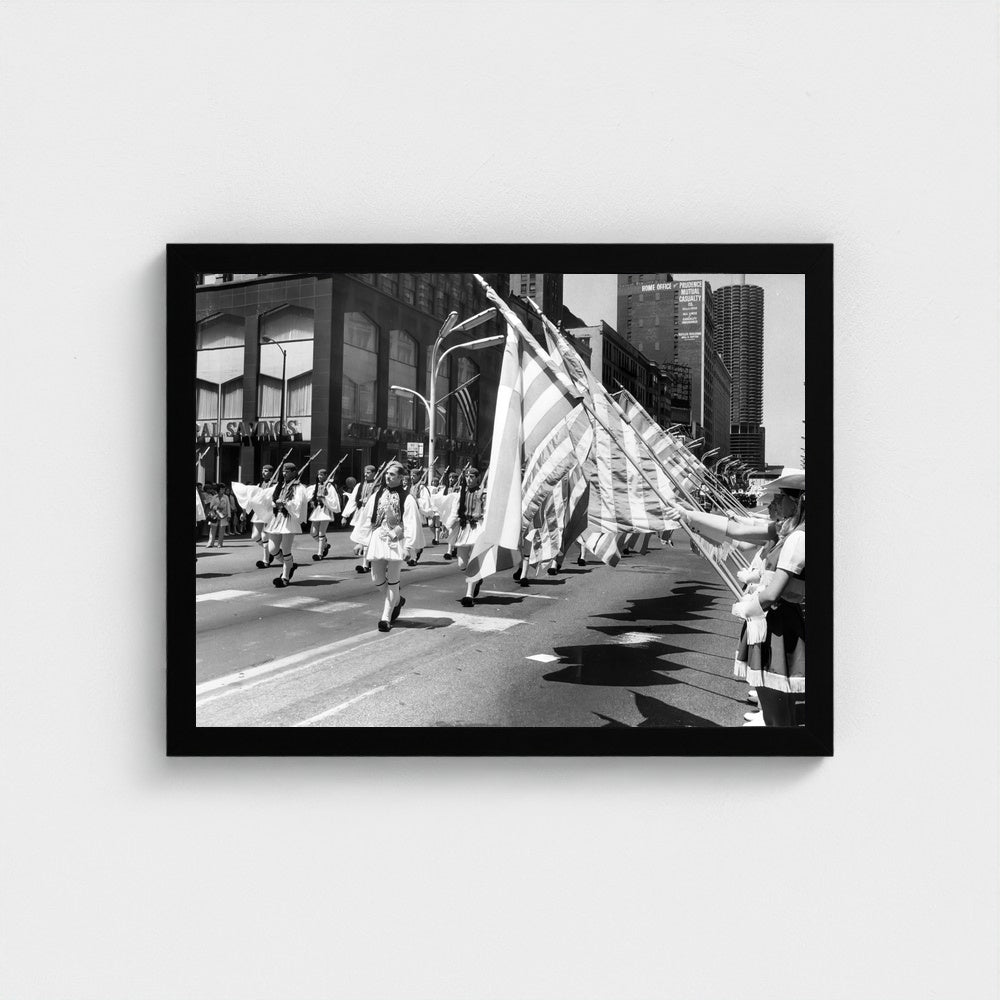 Flags along the Parade Route — 12 × 16 inch black framed print