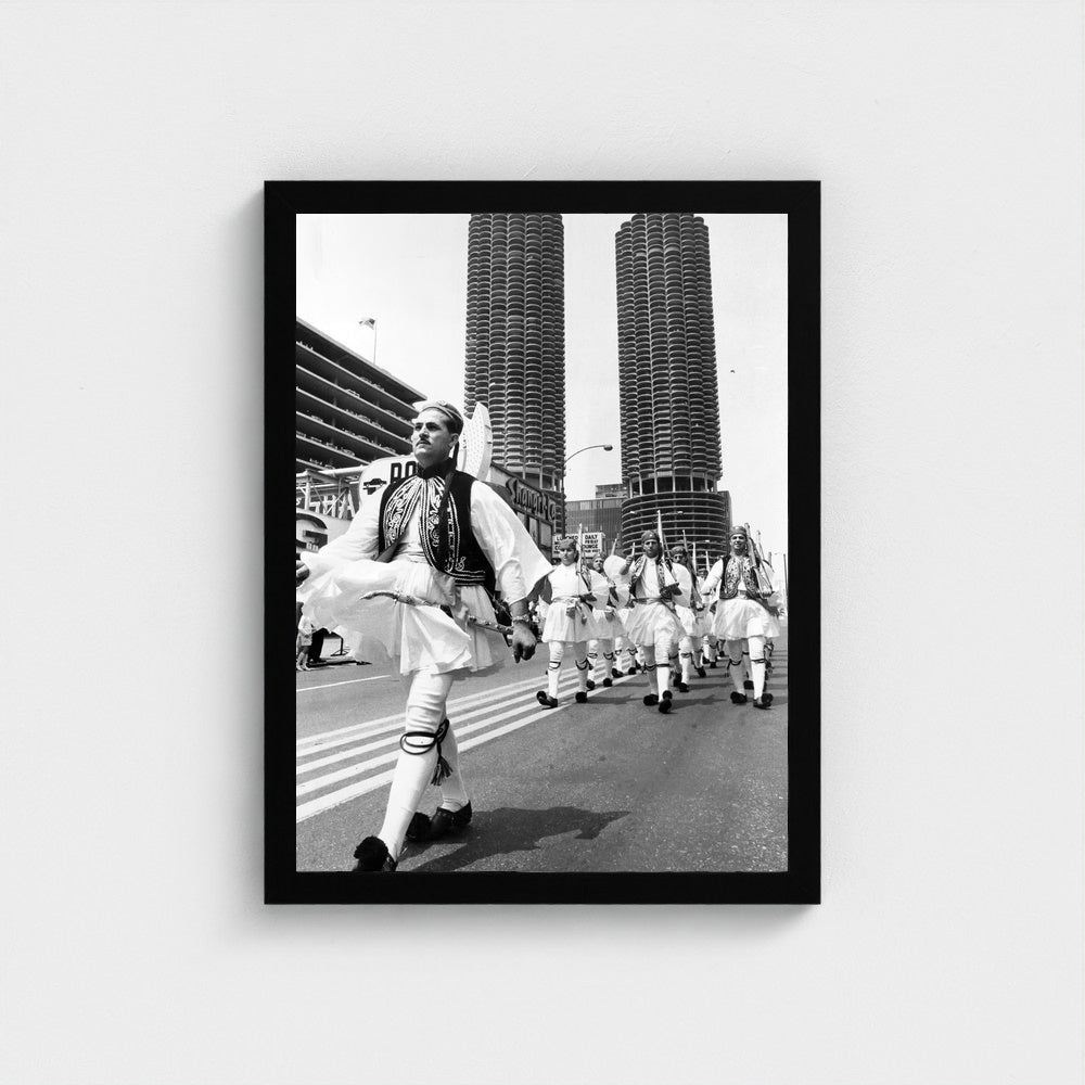 An Evzone Leads the Procession — 12 × 16 inch black framed print