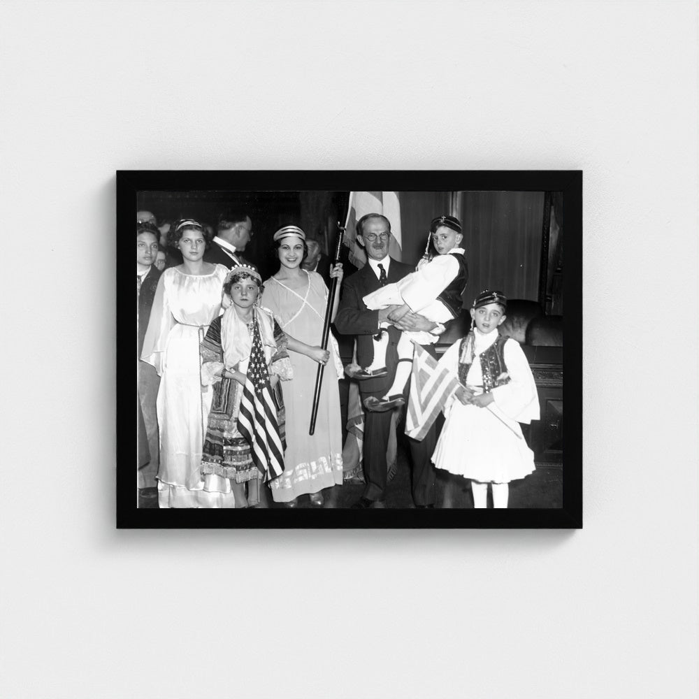Young People in Traditional Dress — 12 × 16 inch black framed print