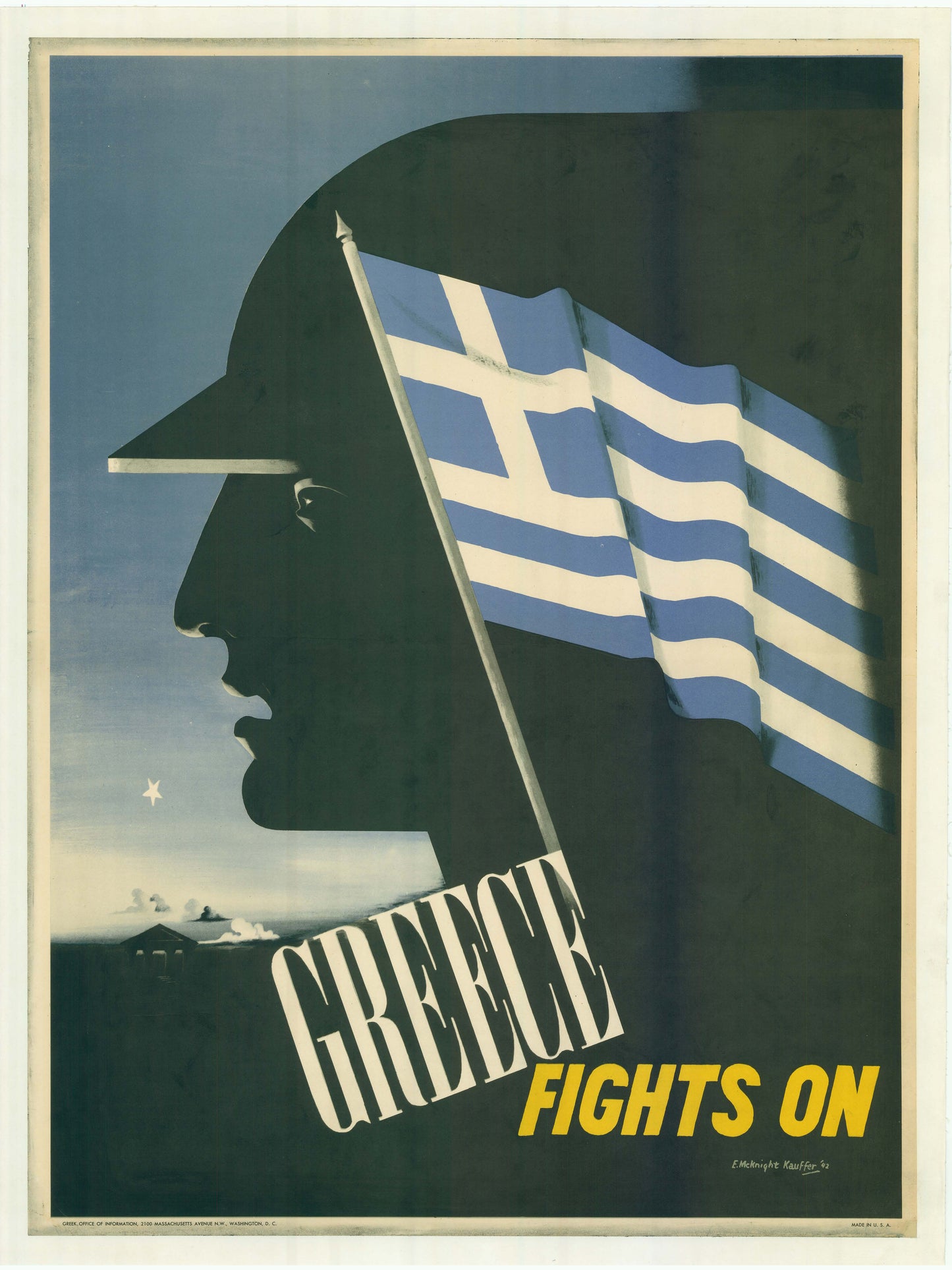Greece Fights On — Original Greek WWII Relief Poster