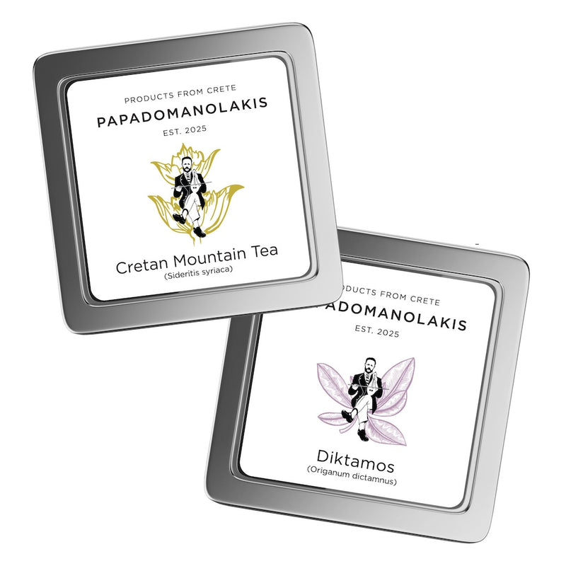 Tins of Cretan mountain tea and diktamos