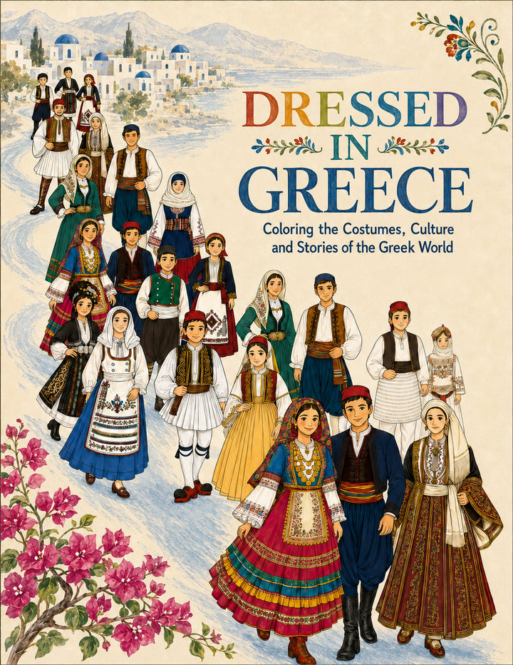 Cover of Dressed in Greece showing figures in regional Greek dress