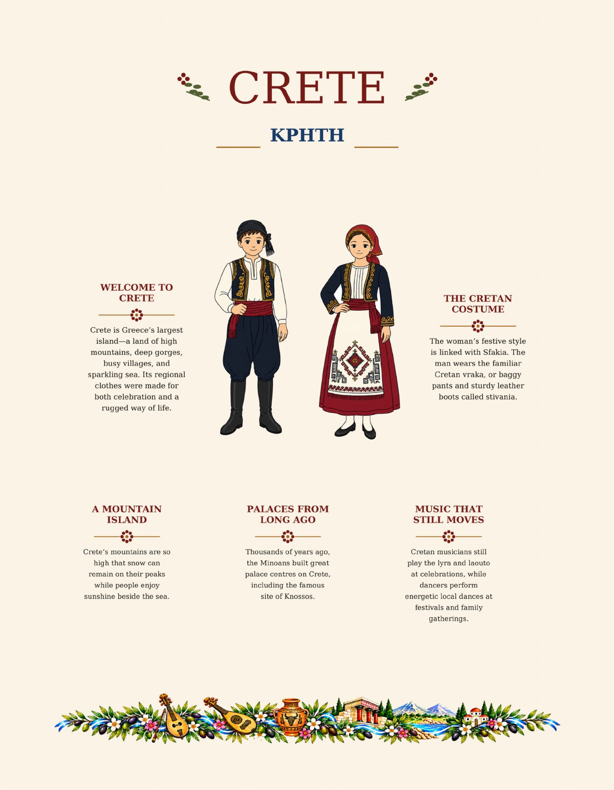 Dressed in Greece — full-color Crete costume and facts page