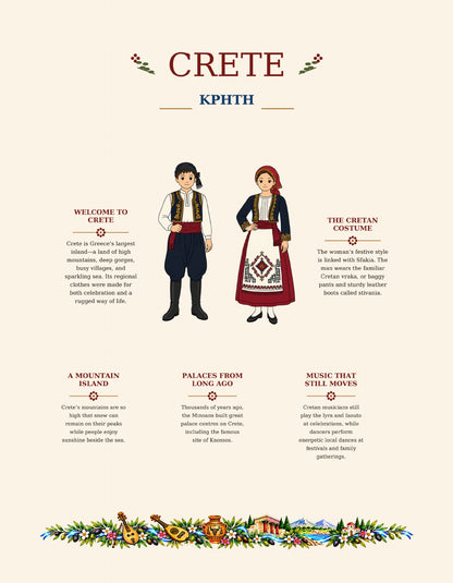 Dressed in Greece — full-color Crete costume and facts page
