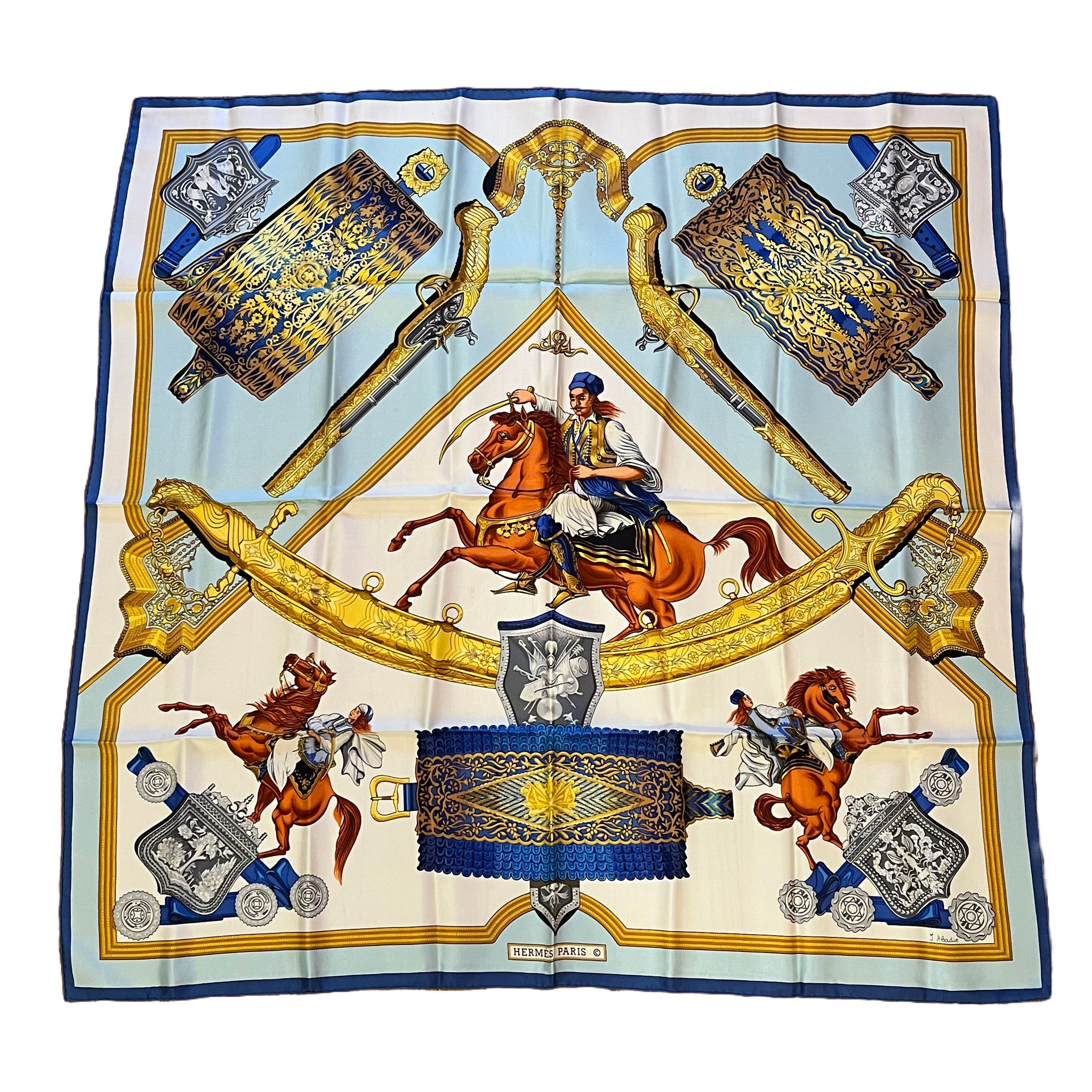 Hermès Grèce 1821 Vintage Silk Scarf — Blue & Gold (1981)