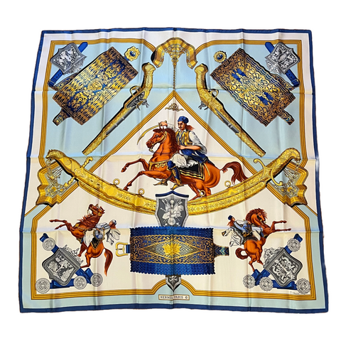 Hermès Grèce 1821 Vintage Silk Scarf — Blue & Gold (1981)