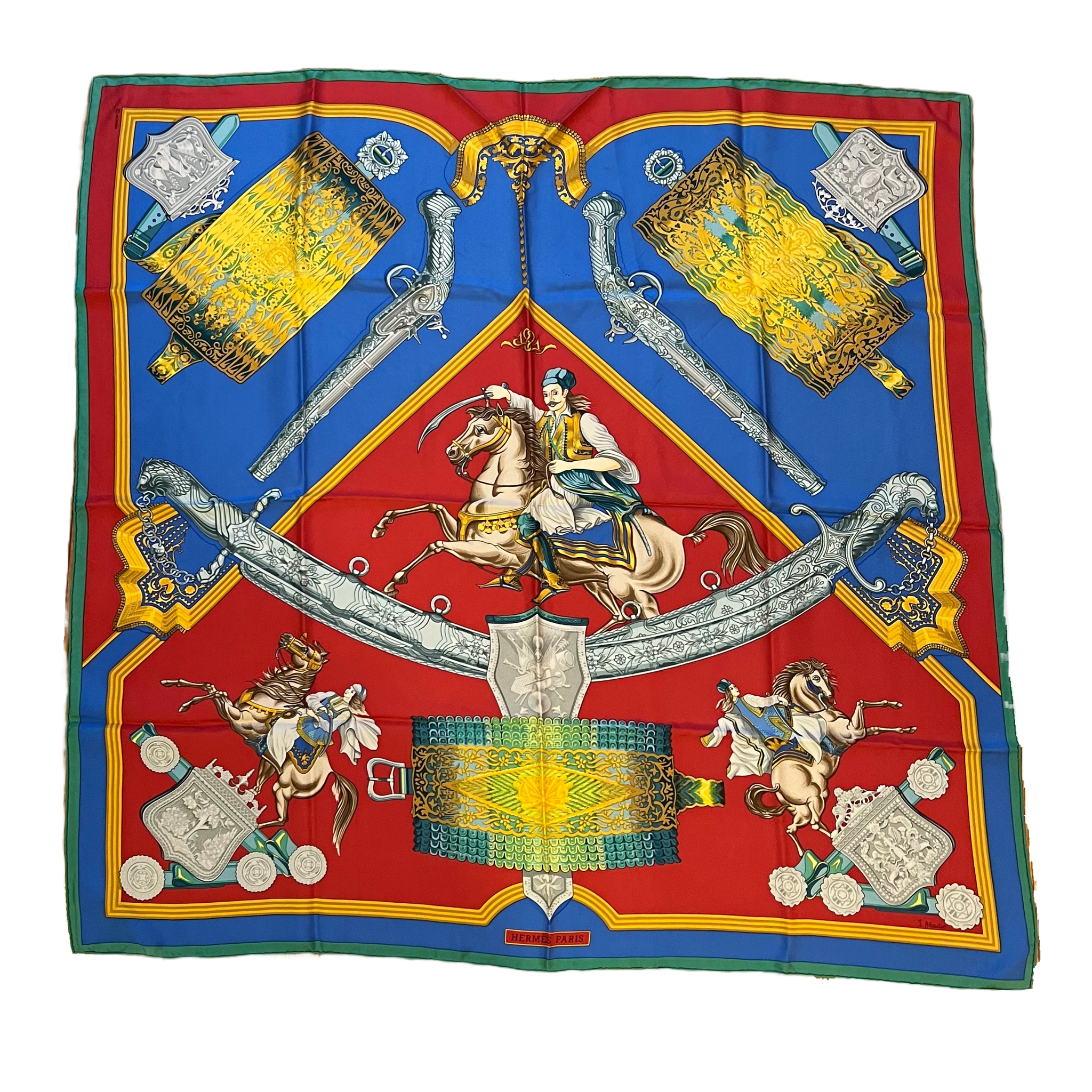 Hermès Grèce 1821 Vintage Silk Scarf — Blue & Orange (1981)