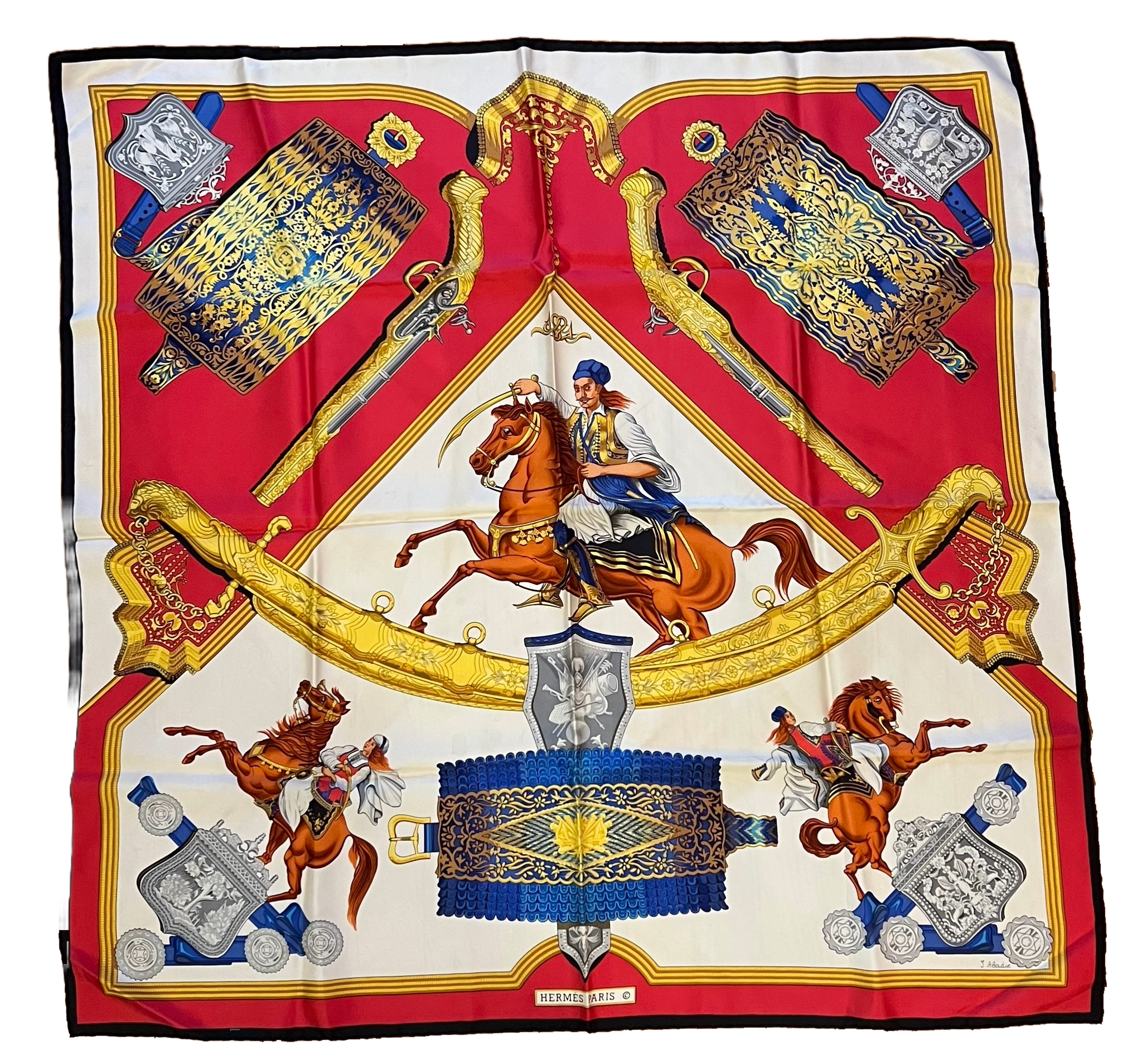 Hermès Grèce 1821 Vintage Silk Scarf — Black & Red (1981)