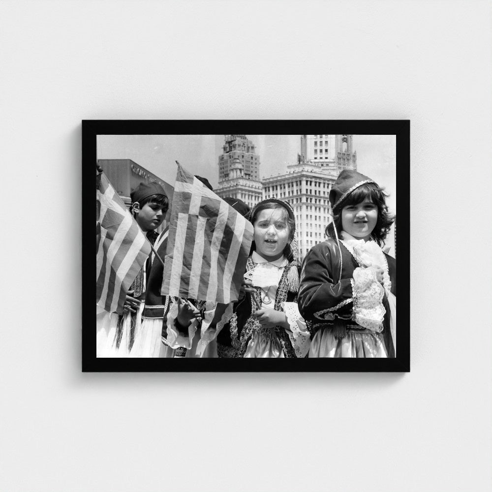Children with Flags — 12 × 16 inch black framed print
