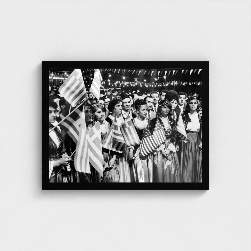 Two Flags, One Community — 12 × 16 inch black framed print