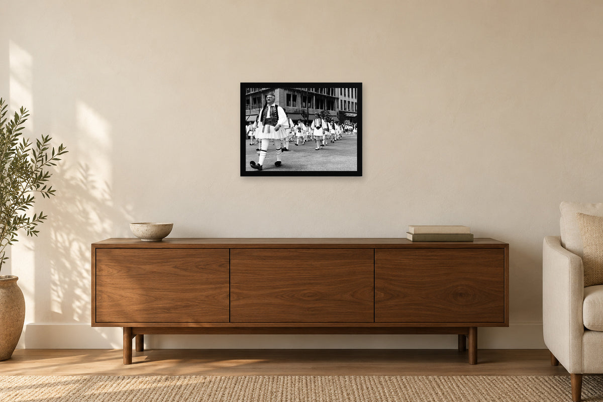 Chicago Parade Leader in a black frame, shown in a home setting — room visualization