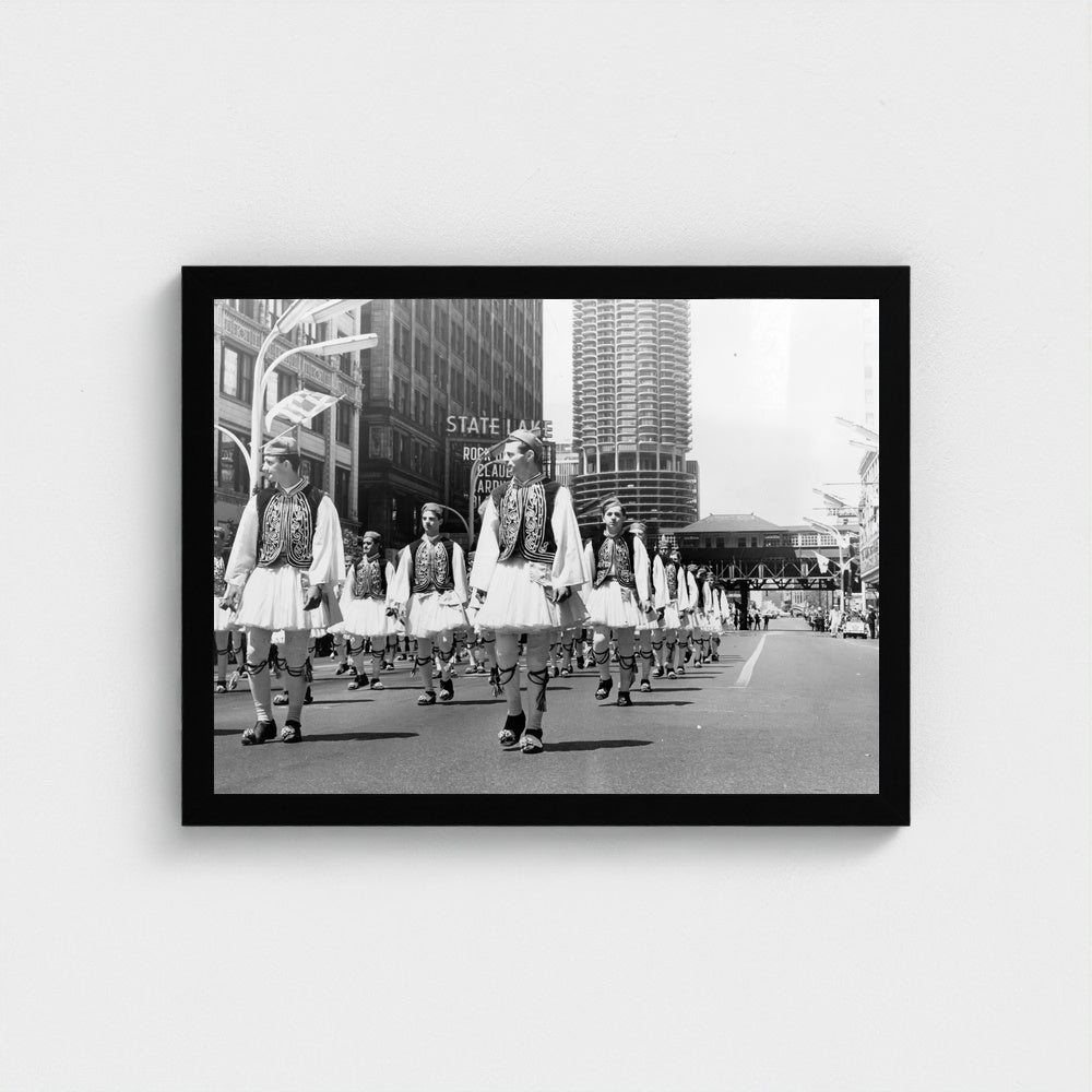 Parade Near Marina City — 12 × 16 inch black framed print