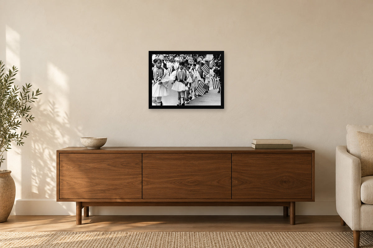 Young Parade Marchers in a black frame, shown in a home setting — room visualization
