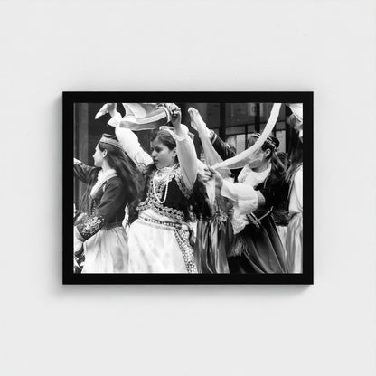Women Dancing Together — 12 × 16 inch black framed print