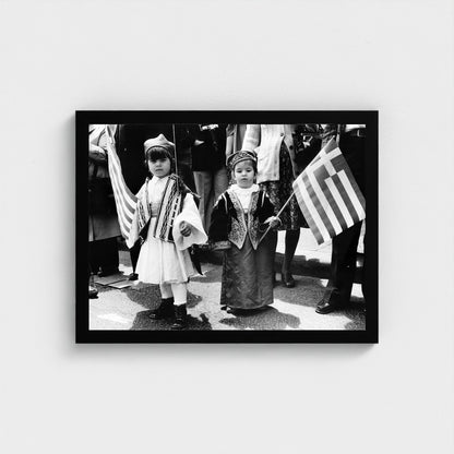 Children Carrying Flags — 12 × 16 inch black framed print