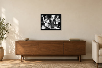 Children Carrying Flags in a black frame, shown in a home setting — room visualization