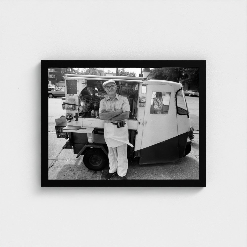 A Neighborhood Food Cart — 12 × 16 inch black framed print