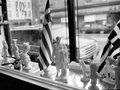 Greek Flags in the Shop Window — 12 × 16 inch art print