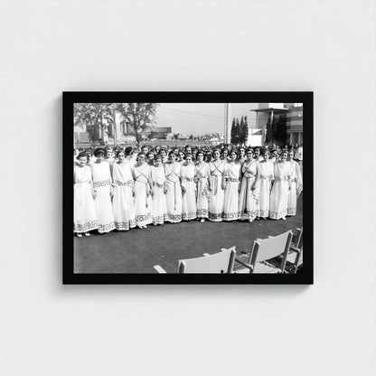 Women in Matching Greek Dress — 12 × 16 inch black framed print