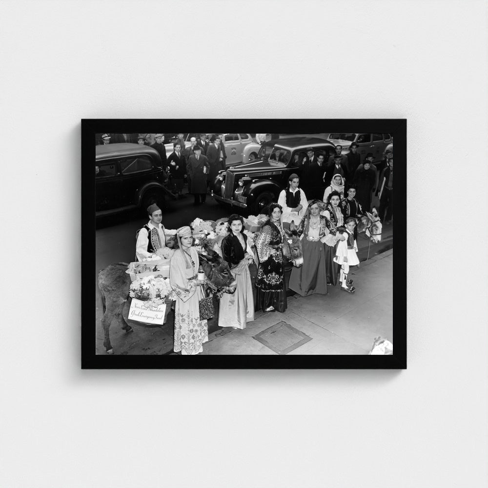 Traditional Dress on a Neighborhood Street — 12 × 16 inch black framed print
