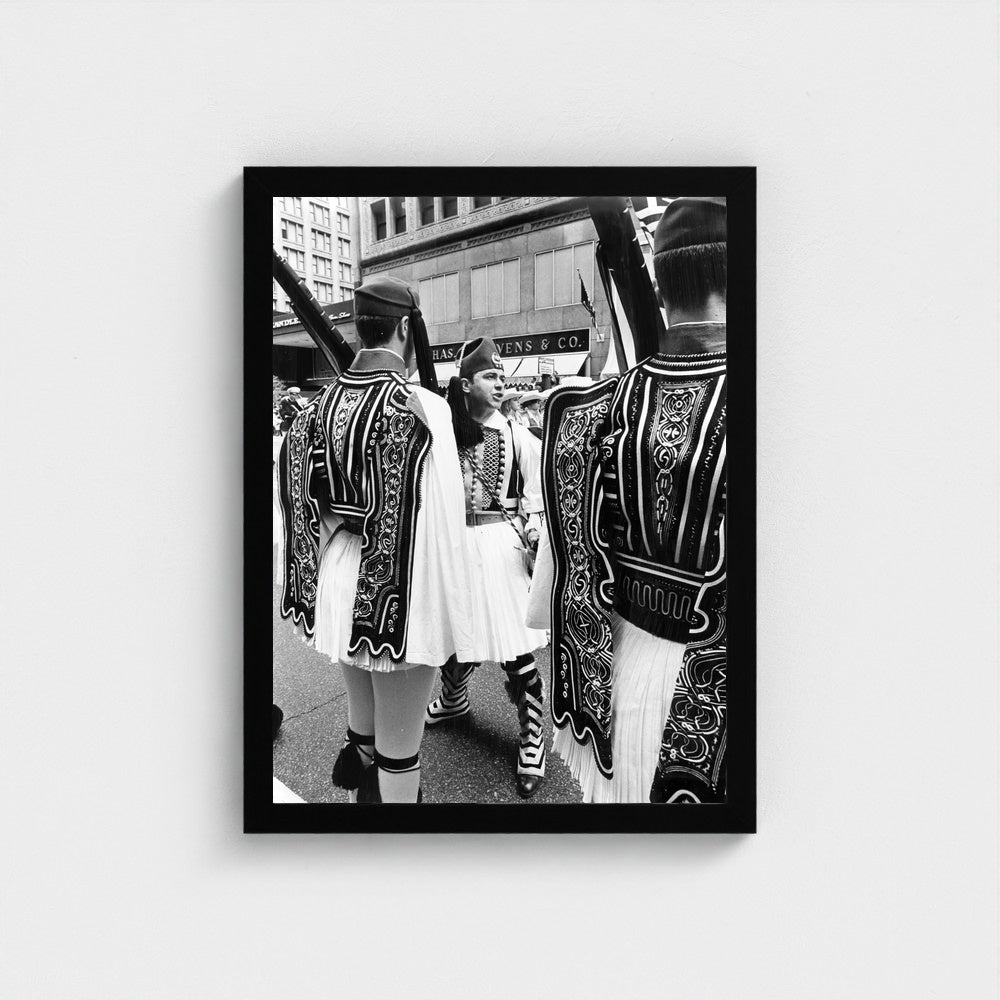 Evzones along the Parade Route — 12 × 16 inch black framed print