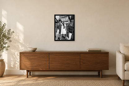 Evzones along the Parade Route in a black frame, shown in a home setting — room visualization