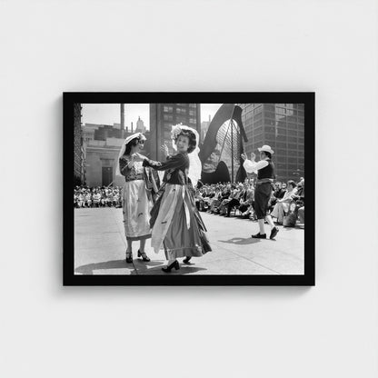 Dancing in the City Plaza — 12 × 16 inch black framed print