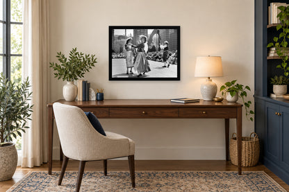 Dancing in the City Plaza in a black frame, shown in an office setting — room visualization