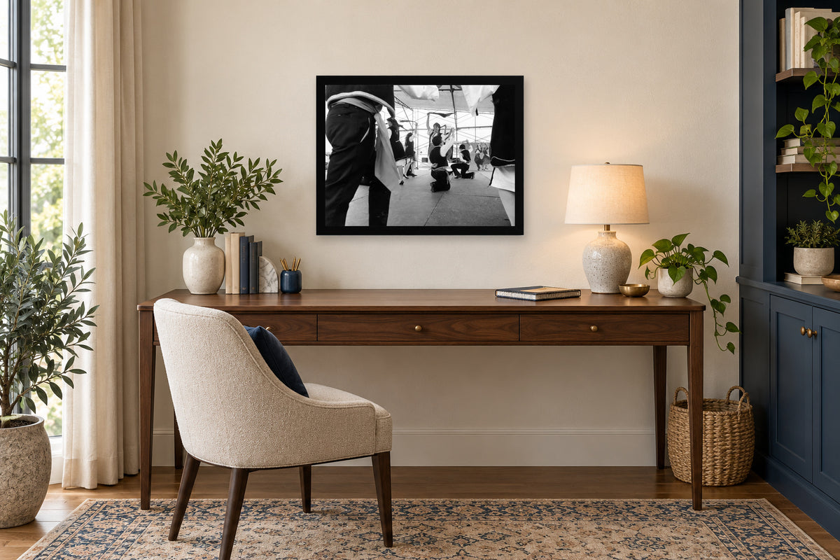 Baltimore Pavilion Dancers in a black frame, shown in an office setting — room visualization