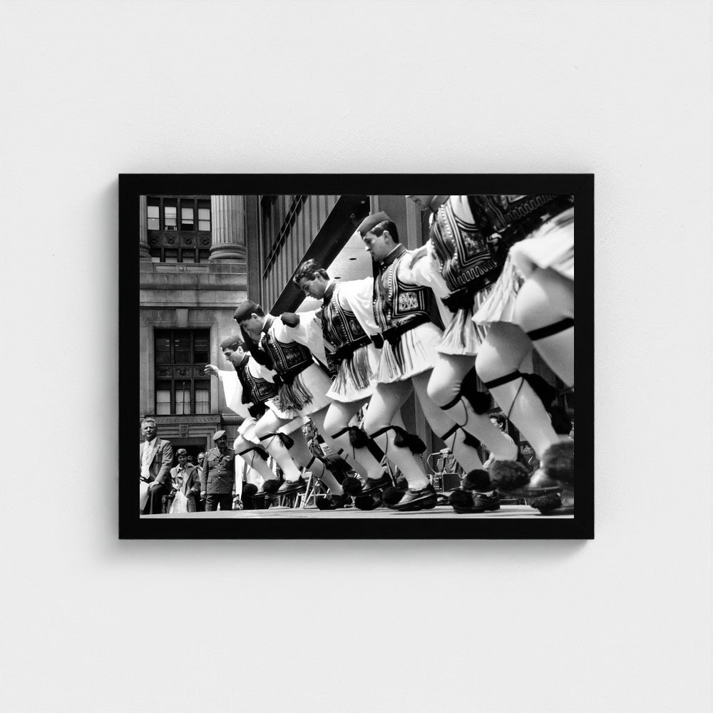 Evzones Stepping in Unison — 12 × 16 inch black framed print