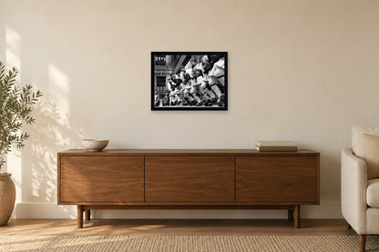 Evzones Stepping in Unison in a black frame, shown in a home setting — room visualization