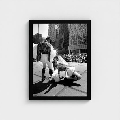 Dancers Performing in the Plaza — 12 × 16 inch black framed print