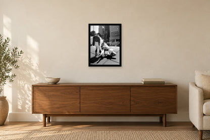 Dancers Performing in the Plaza in a black frame, shown in a home setting — room visualization