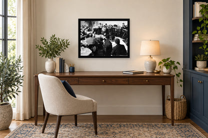Music and Dancing Indoors in a black frame, shown in an office setting — room visualization