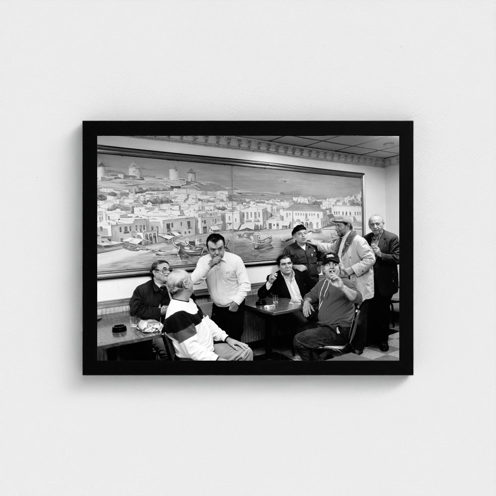 Gathered at the Coffeehouse — 12 × 16 inch black framed print