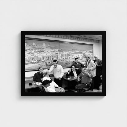 Gathered at the Coffeehouse — 12 × 16 inch black framed print