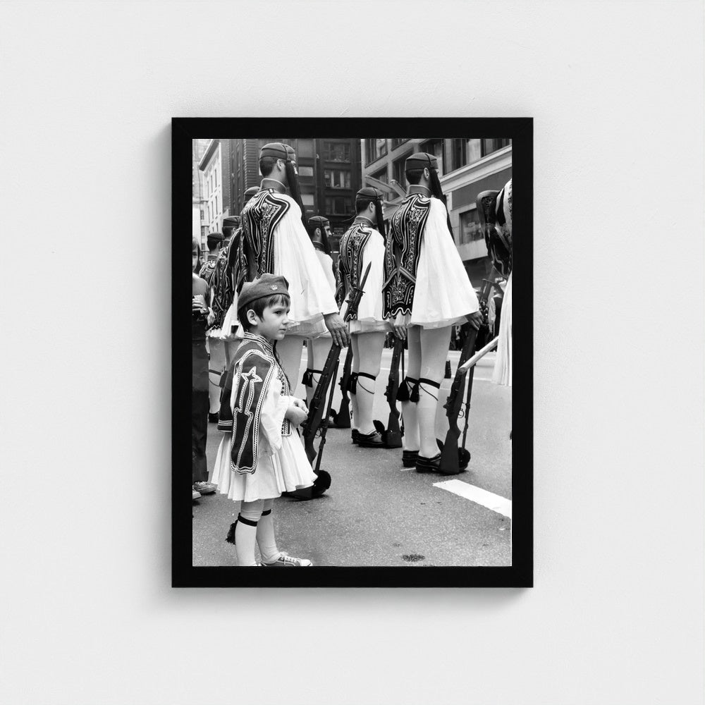 Marching through Downtown — 12 × 16 inch black framed print