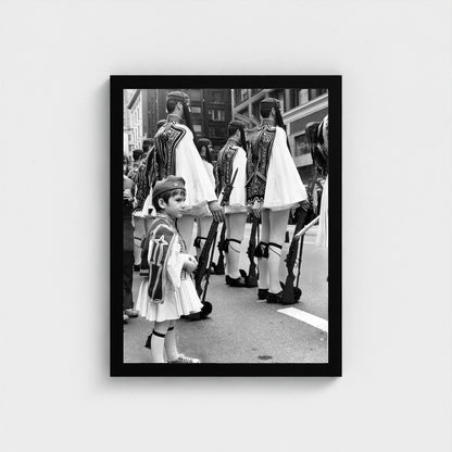 Marching through Downtown — 12 × 16 inch black framed print