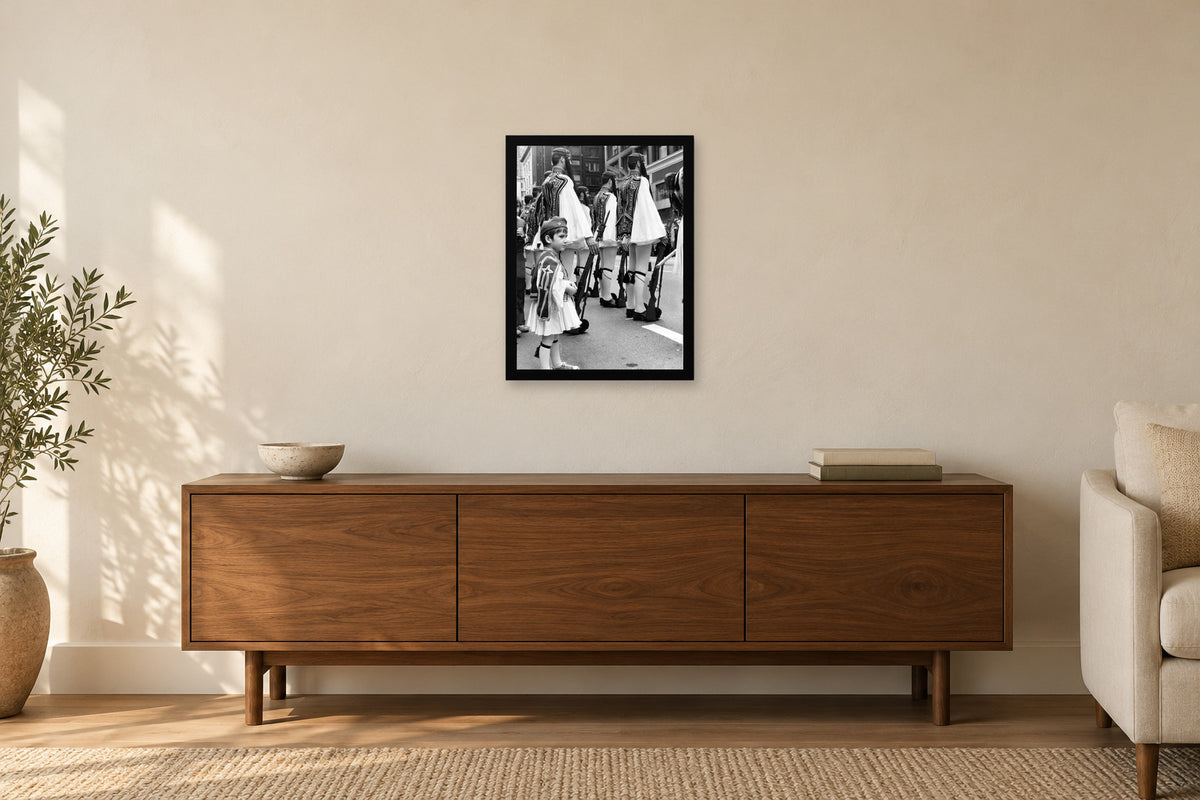 Marching through Downtown in a black frame, shown in a home setting — room visualization