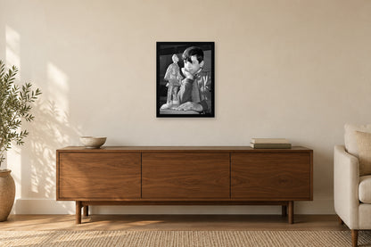 A Child with an Evzone Statuette in a black frame, shown in a home setting — room visualization
