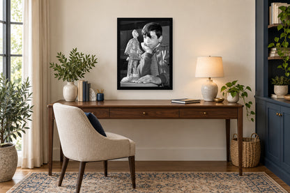 A Child with an Evzone Statuette in a black frame, shown in an office setting — room visualization