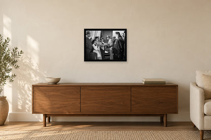 A Public Ceremony in a black frame, shown in a home setting — room visualization