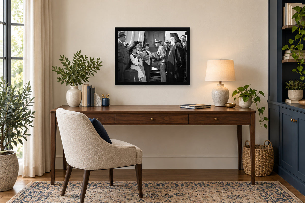 A Public Ceremony in a black frame, shown in an office setting — room visualization