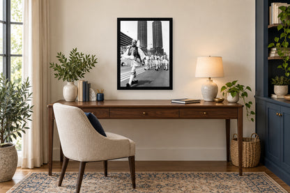 An Evzone Leads the Procession in a black frame, shown in an office setting — room visualization