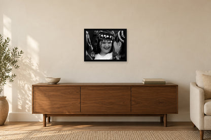 A Young Parade Participant in a black frame, shown in a home setting — room visualization